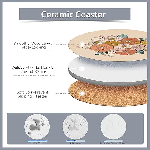 Miniatura 3 de 6 posavasos para bebidas con soporte, posavasos absorbentes retro de los años 70 y 60 con respaldo de corcho, gran regalo para inauguración de la