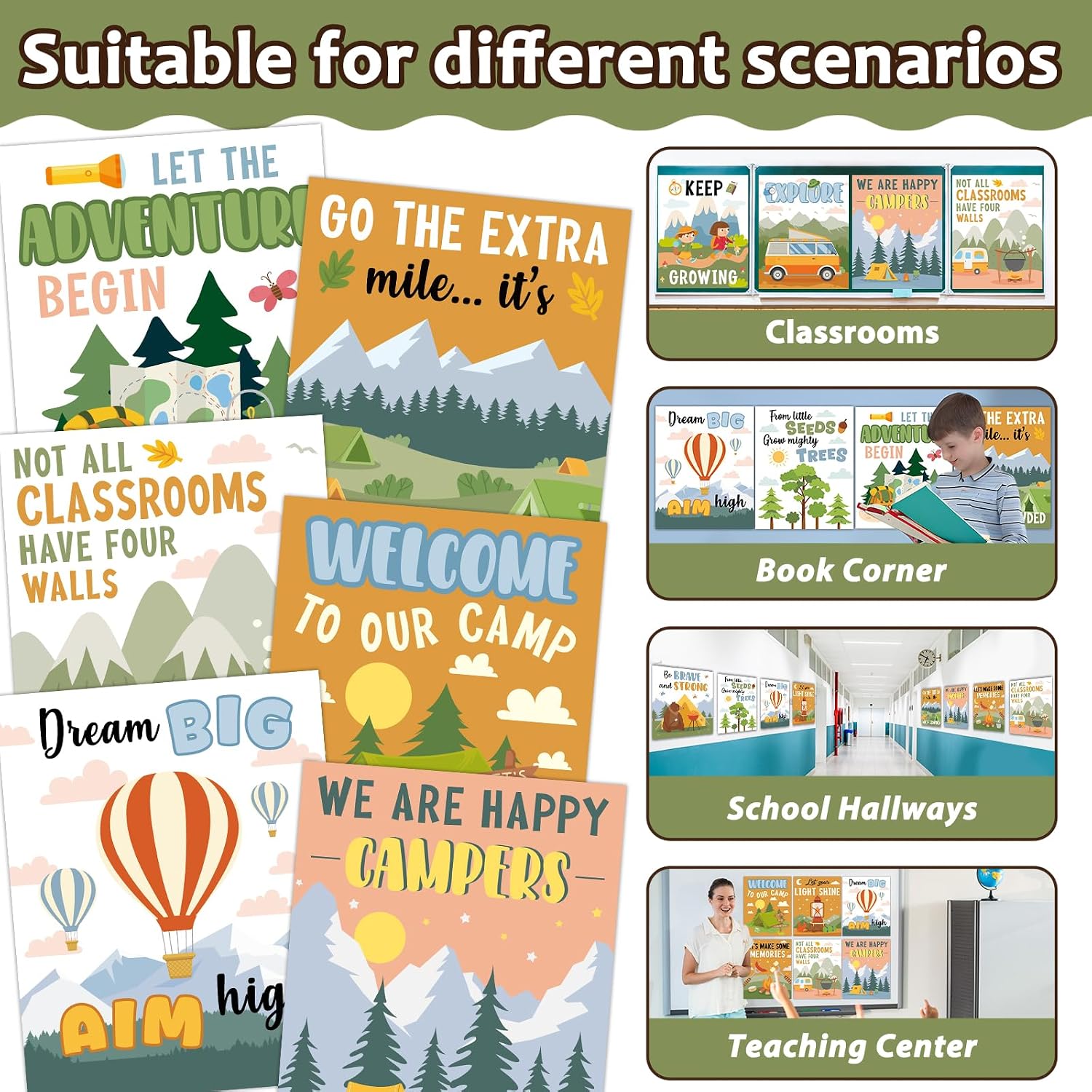 gisgfim 33 PCS Camping Welcome Posters Camping Welcome Bulletin Board Motivational Posters Positive Inspirational Quotes Paper Cutouts Classroom Decorations for Back to School Home Wall Door Supplies image 4