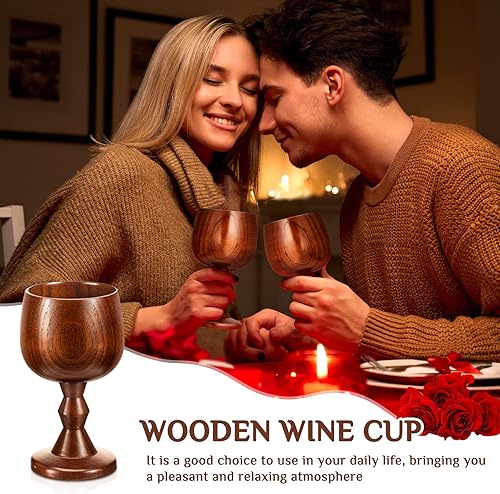 Miniatura 6 de Tessco Copas de vino de madera de azufaifo vintage, 4 unidades, copa medieval de madera, cáliz de madera, vaso de agua para accesorios de cocina,