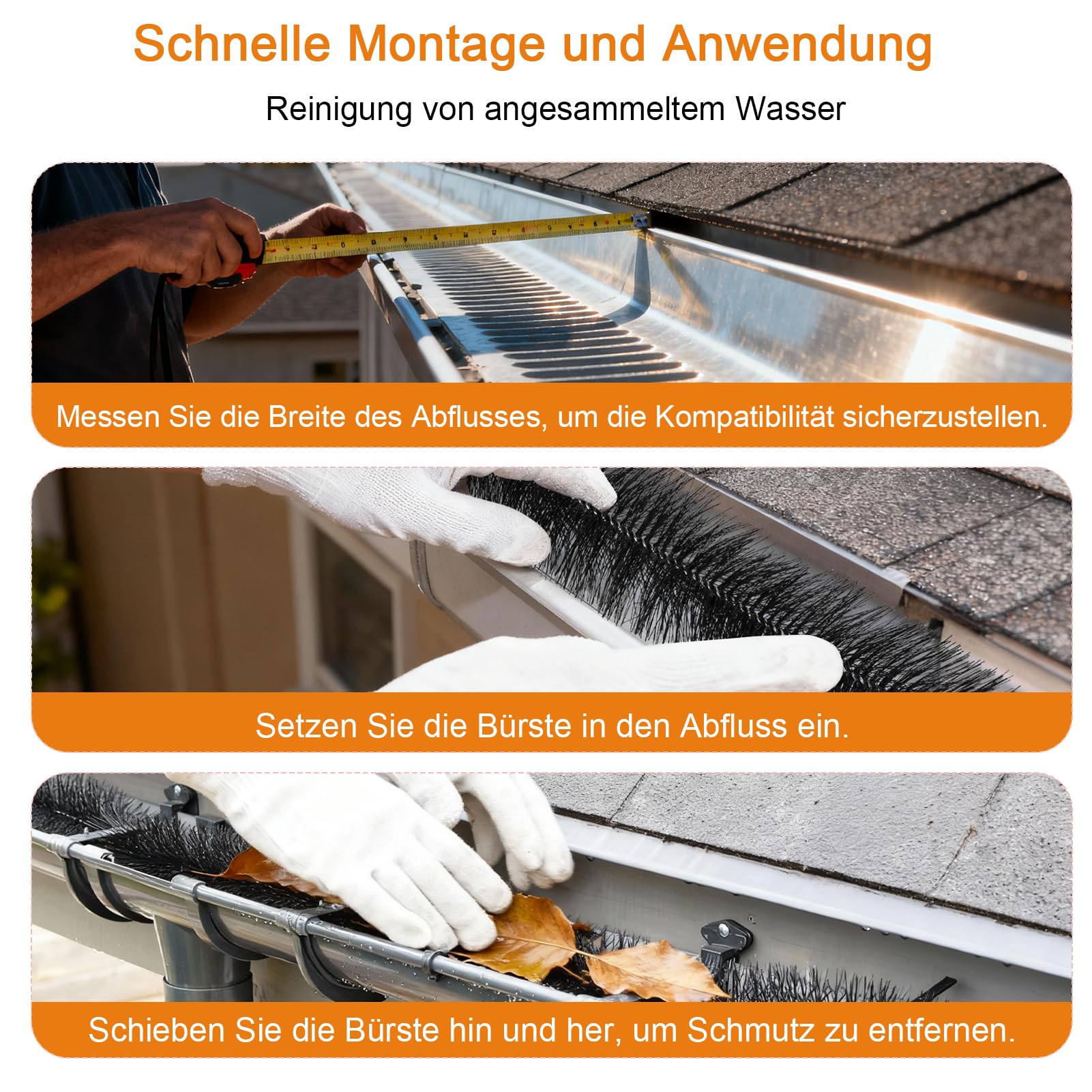 10 Stück Dachrinnenbürste, Dachrinnen Laubschutz mit Verzinktem Stahldraht, Regenrinnen Laubschutz gegen Blätter, Nadeln Marderschutz, Vogelschutz für Halb Runde Dachrinnen (Durchmesser 15 cm)