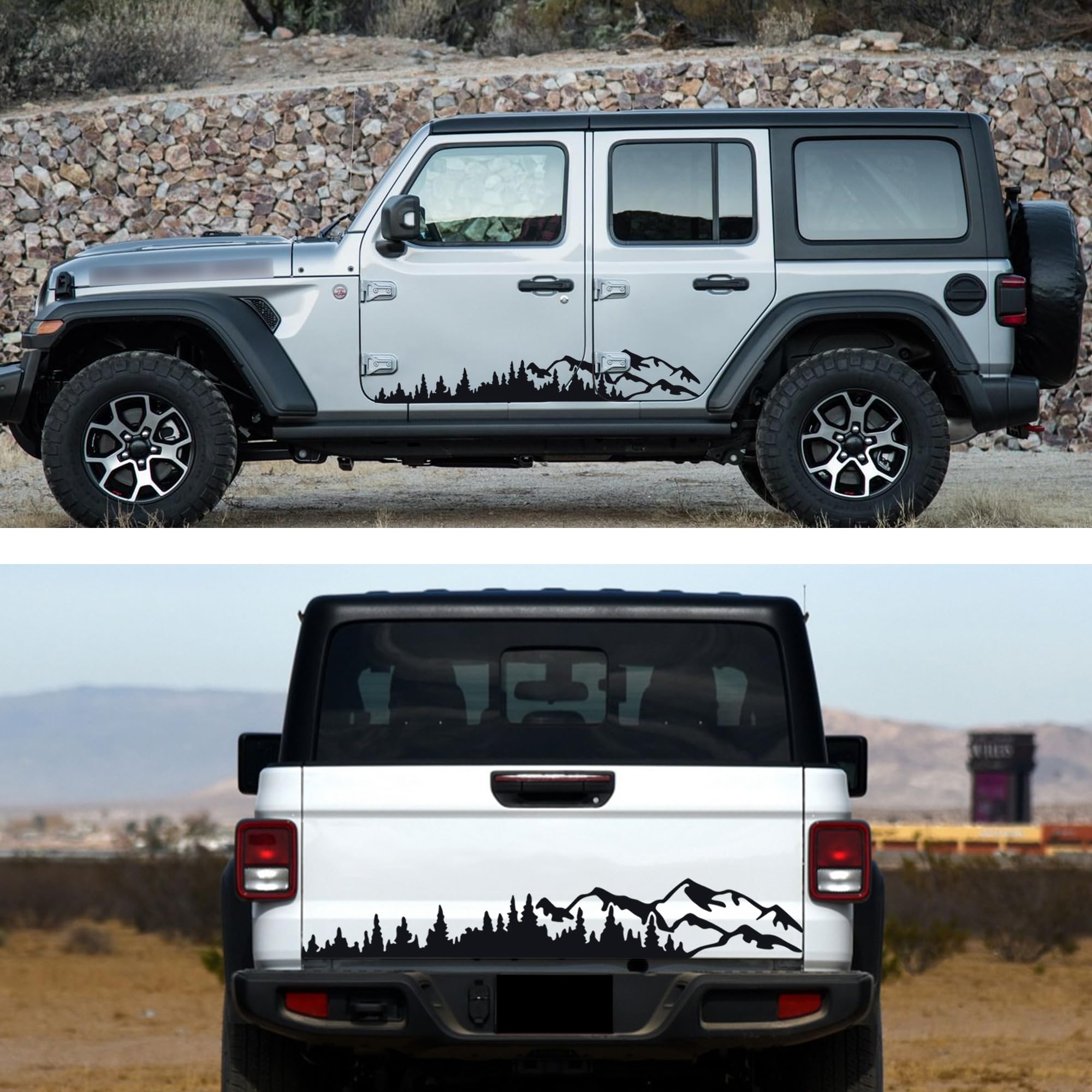 ORIGACH Auto Aufkleber 182cm - Berg Wald Design Vinyl Seitenaufkleber