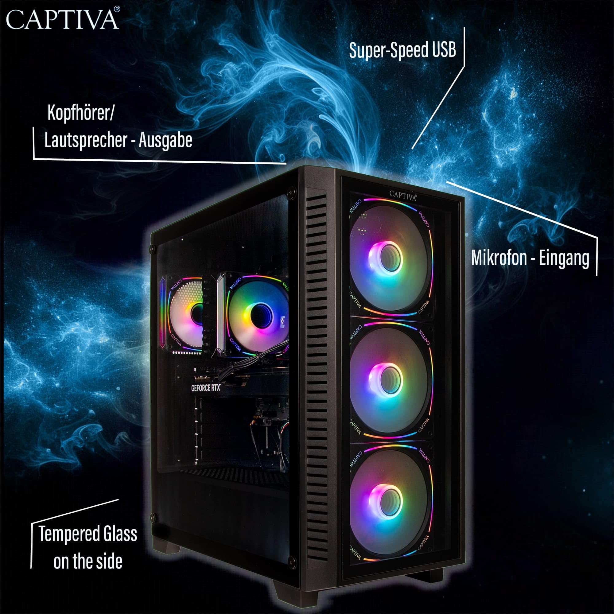 CAPTIVA PC Highend Gaming R89-550 (Ryzen 7 9700X/RTX5070 Ti 16GB GDDR7/SSD 2TB/32GB/WLAN/Windows 11 Home 64-bit) (89550)