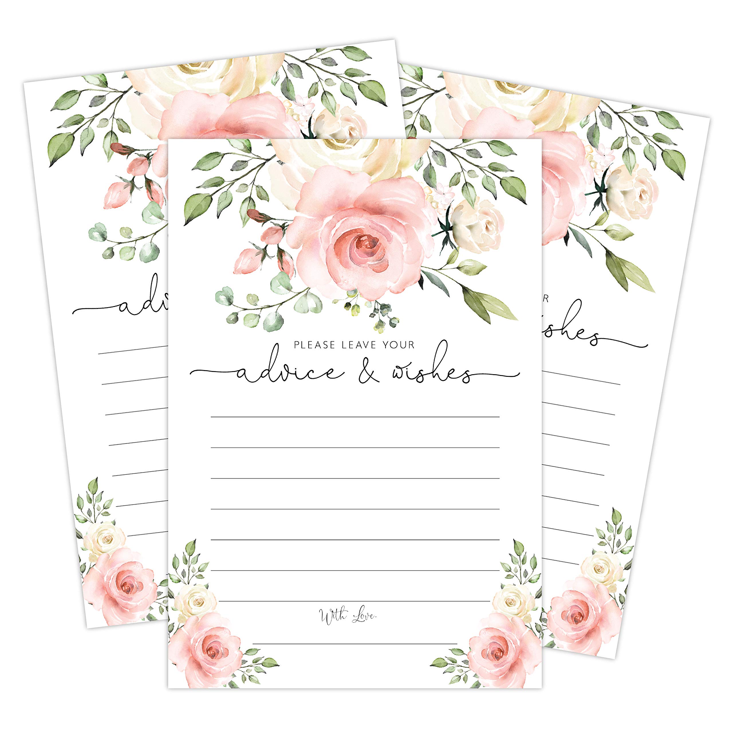 Your Main Event Prints Blush Floral Advice and Wishes Cards for the Bride and Groom - Perfect for Bridal Showers, Baby Showers, Graduations, and