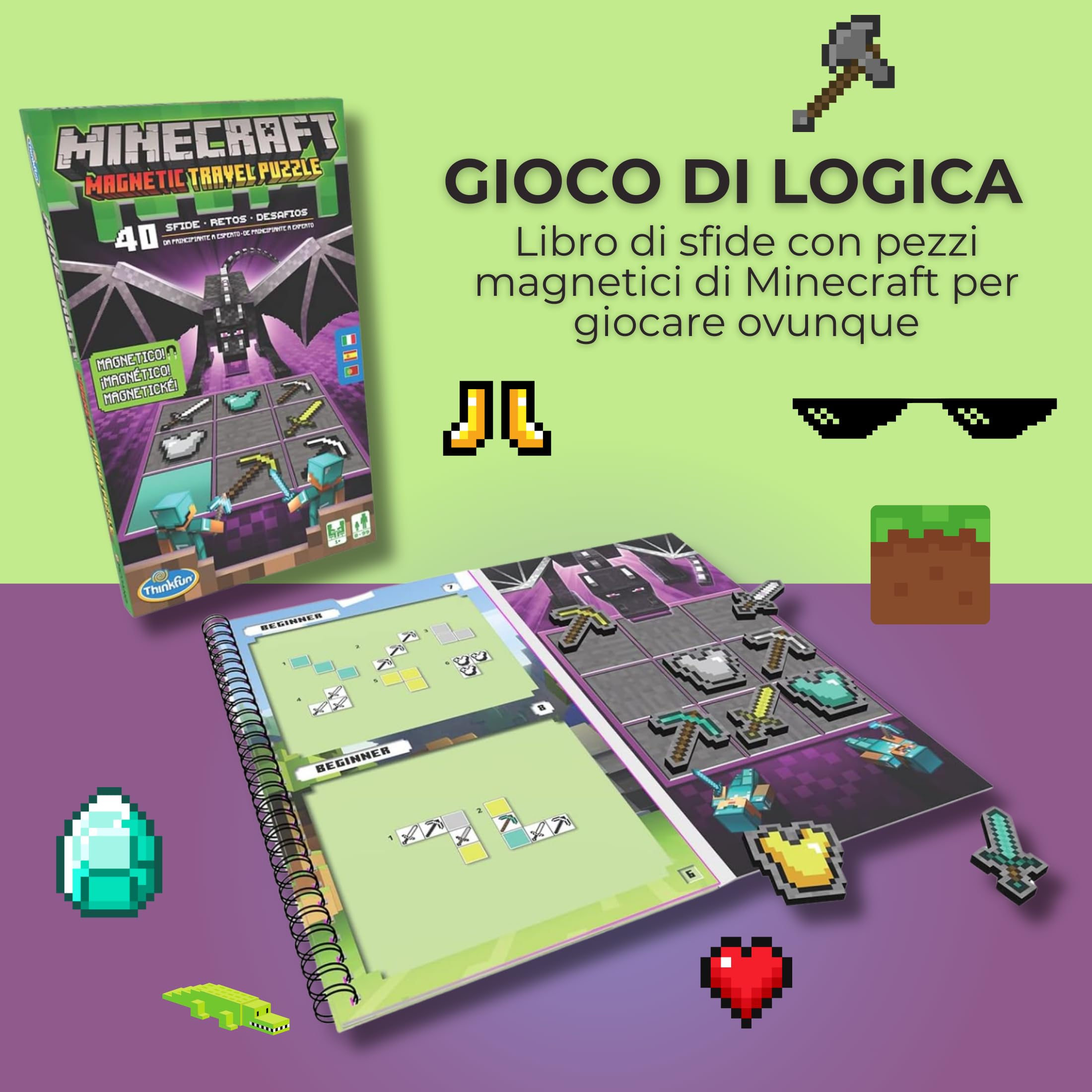 ThinkFun Minecraft 76435 - Gioco di logica da viaggio per bambini a partire dagli 8 anni, per risolvere logica e problemi, multicolore