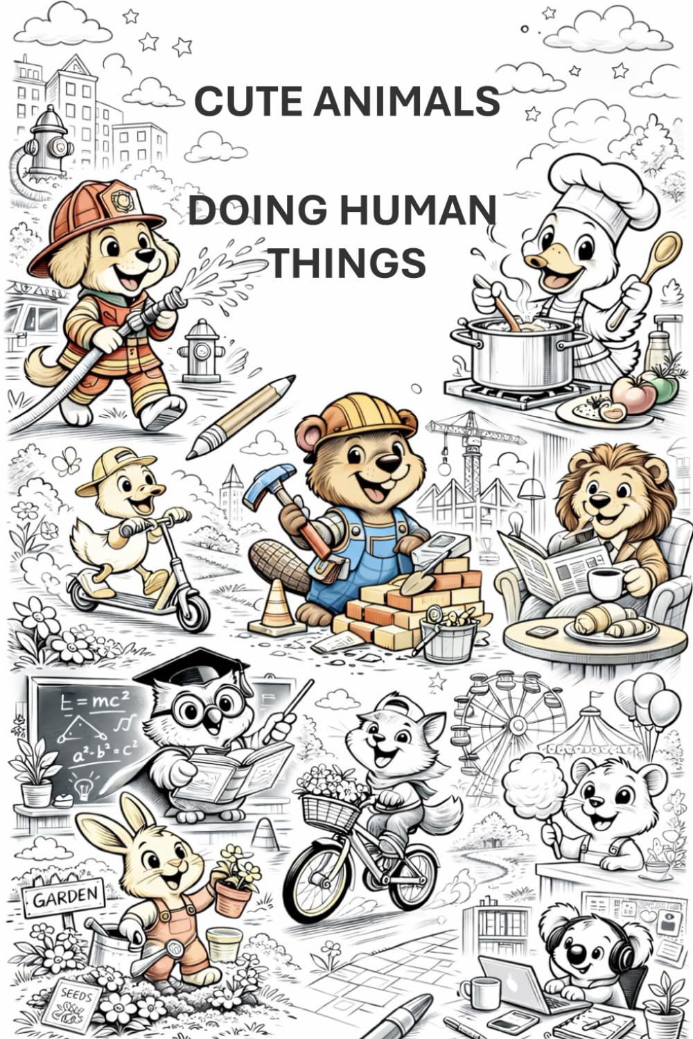 Cute Animals Doing Human Things: 30 Coloring Pages of Cute Animals