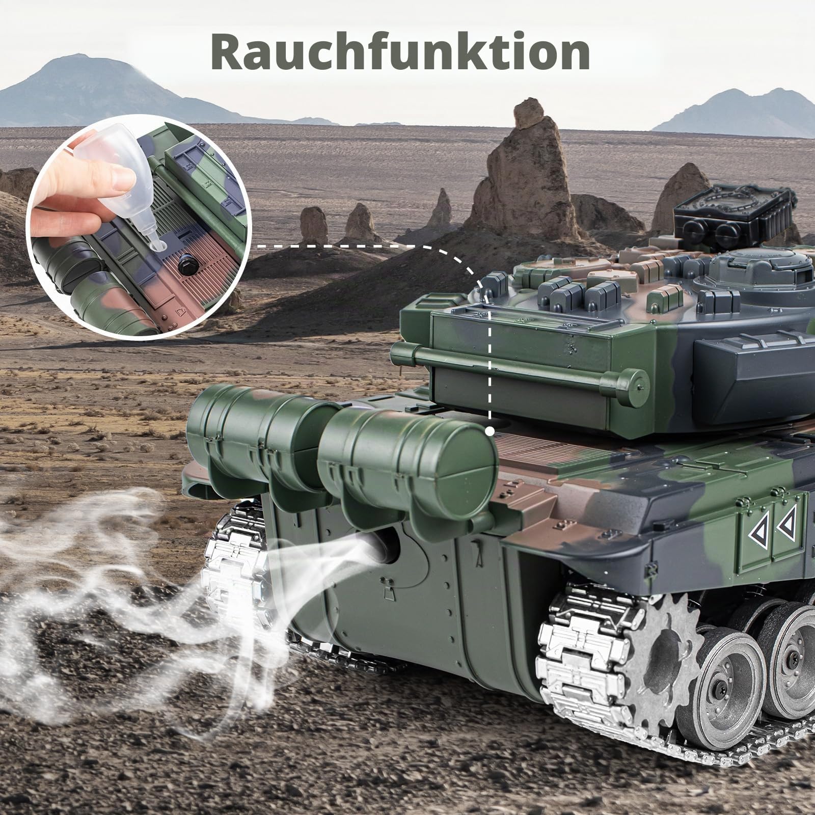 Supdex RC Panzer 1/18 Russischer T90, 2.4GHz Panzer Ferngesteuert mit Schussfunktion, WW2 Modell Panzer Metall Ketten Kampfpanzer, mit Rauch, mit Licht und Sound für Erwachsene und Kinder