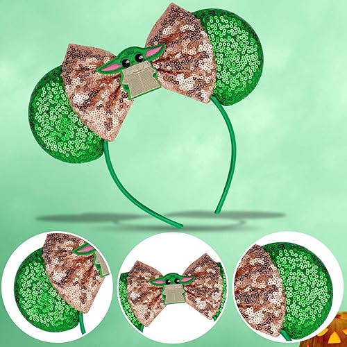 Miniatura 4 de FANYITY Orejas de ratón, diadema de lentejuelas con orejas de ratón para niños, niñas, mujeres, Halloween y viaje de Disney (Master Yuda)