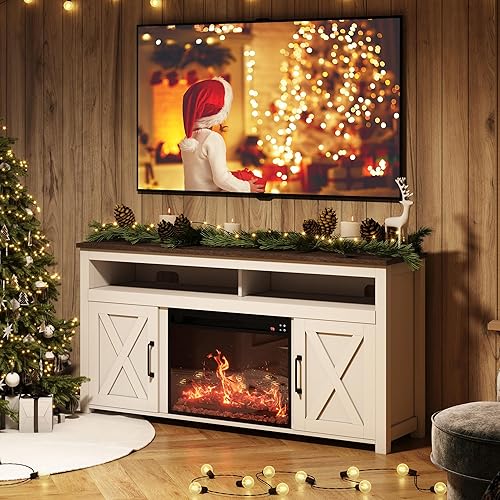 Miniatura 49 de BELLEZE Soporte de TV con chimenea de 58 pulgadas para televisores de hasta 65 pulgadas, calentador eléctrico de chimenea de 23 pulgadas con sonido,