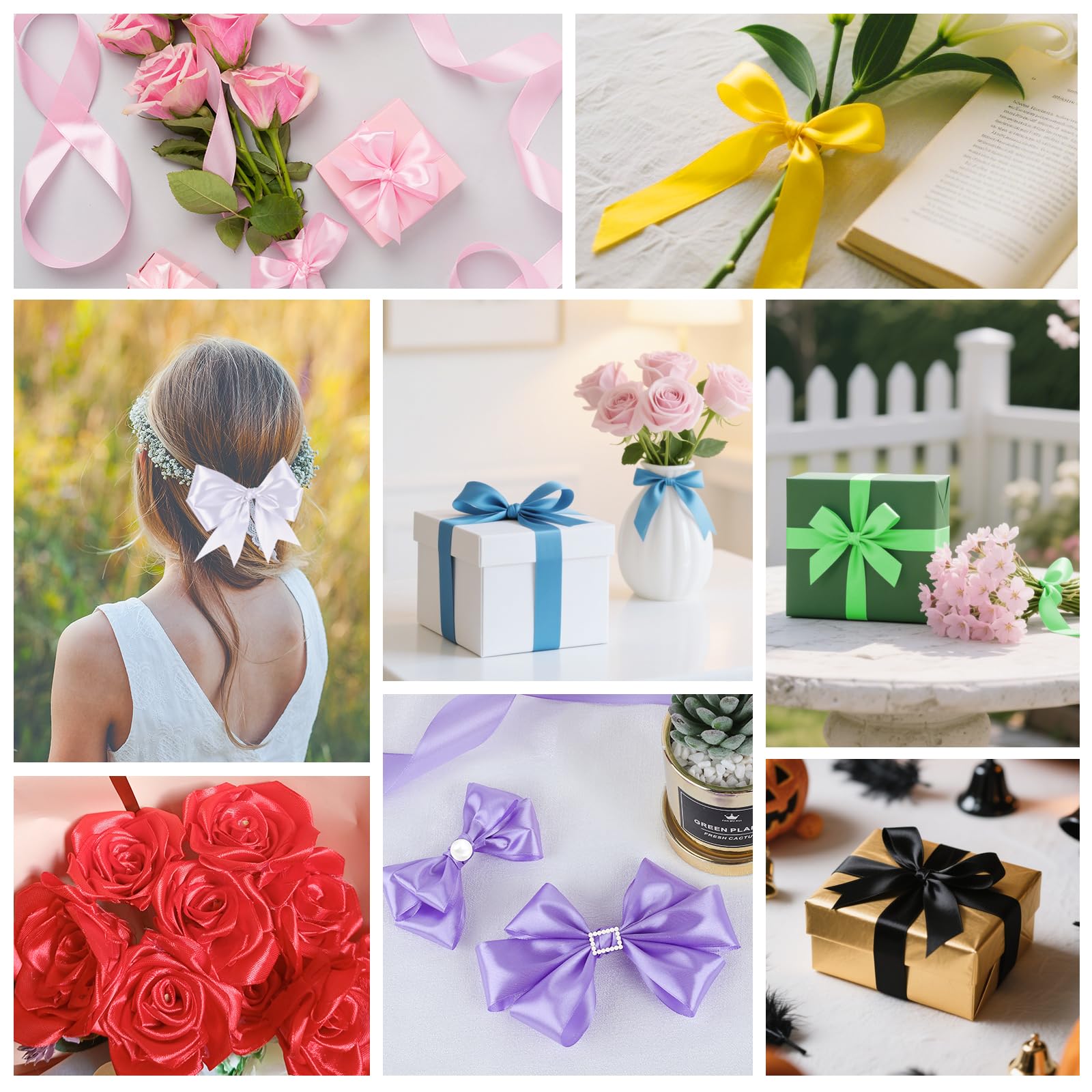 Ruban de satin de 2,5 cm, ruban de satin simple face, parfait pour l'emballage de cadeaux, la décoration de mariage, les nœuds faits à la main, l'emballage de bouquets et plus encore