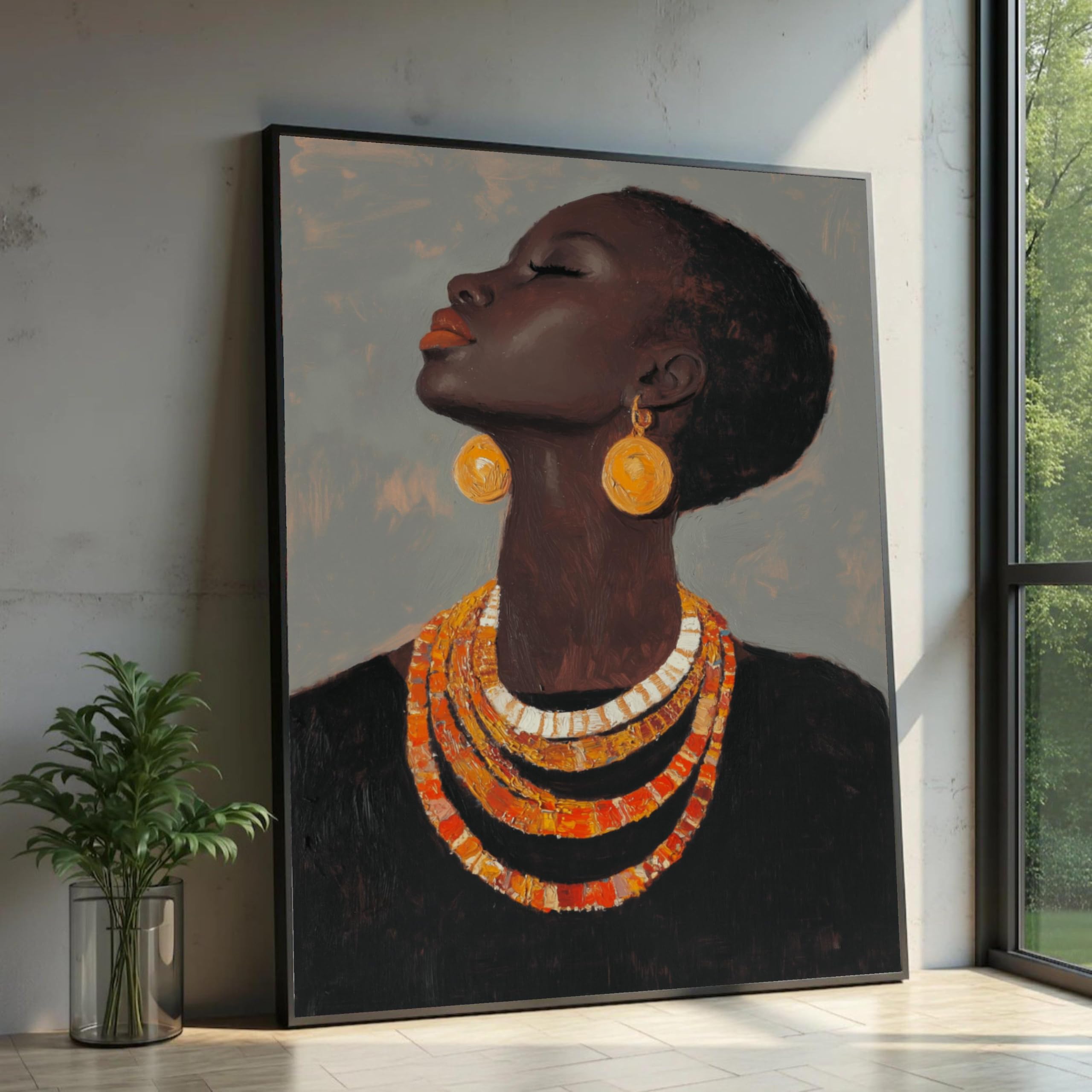 Yusuzhu Internal Frame African Woman Portrait Canvas, Ethnic Jewelry Wall Canvas Art, Large Canvas Wall Art, For Living Room Home Decor Posters(21X30cm/Inner Frame)