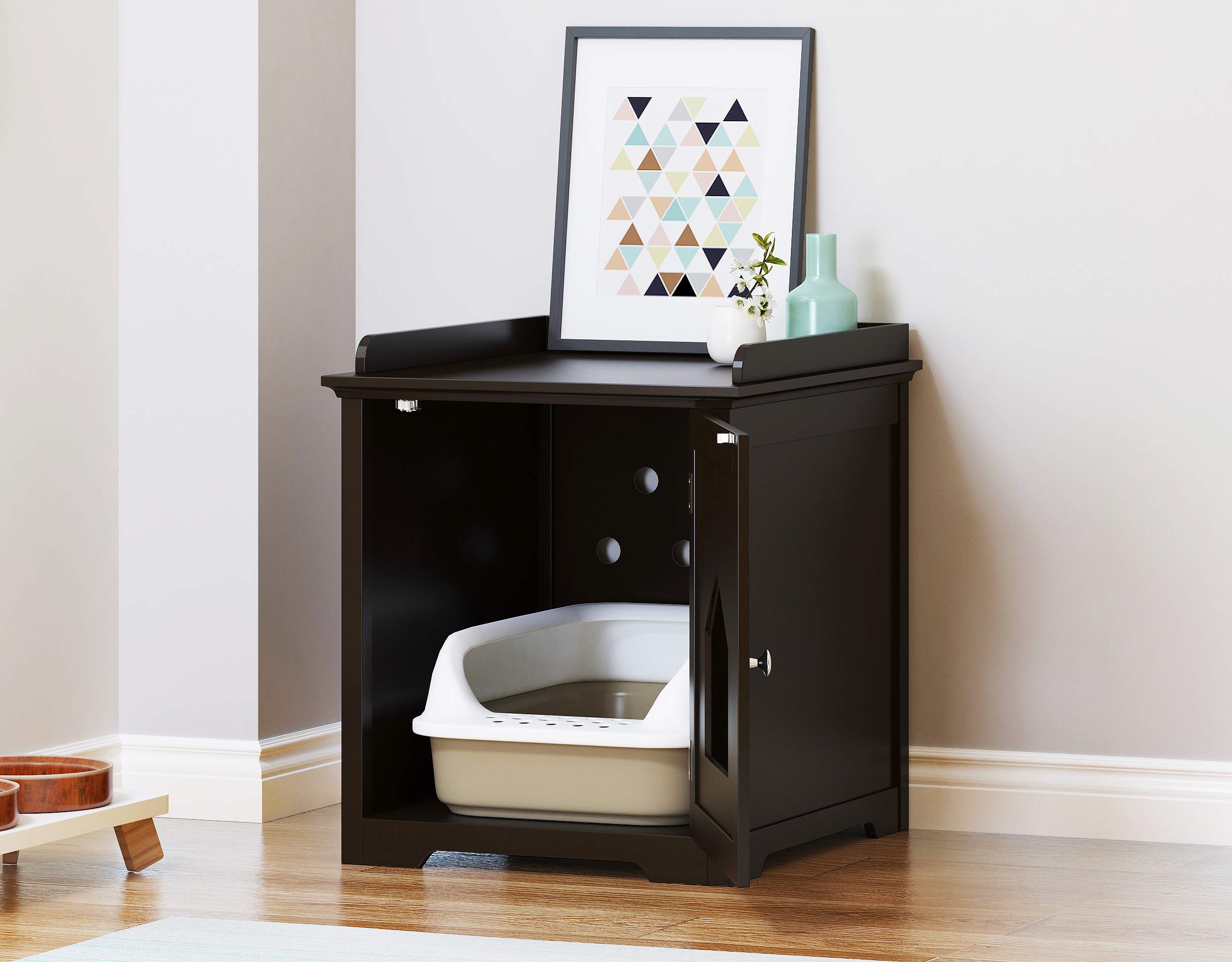 PAWLAND Cat Litter Box Enclosure, Cat House Side Table,Night Stand Pet