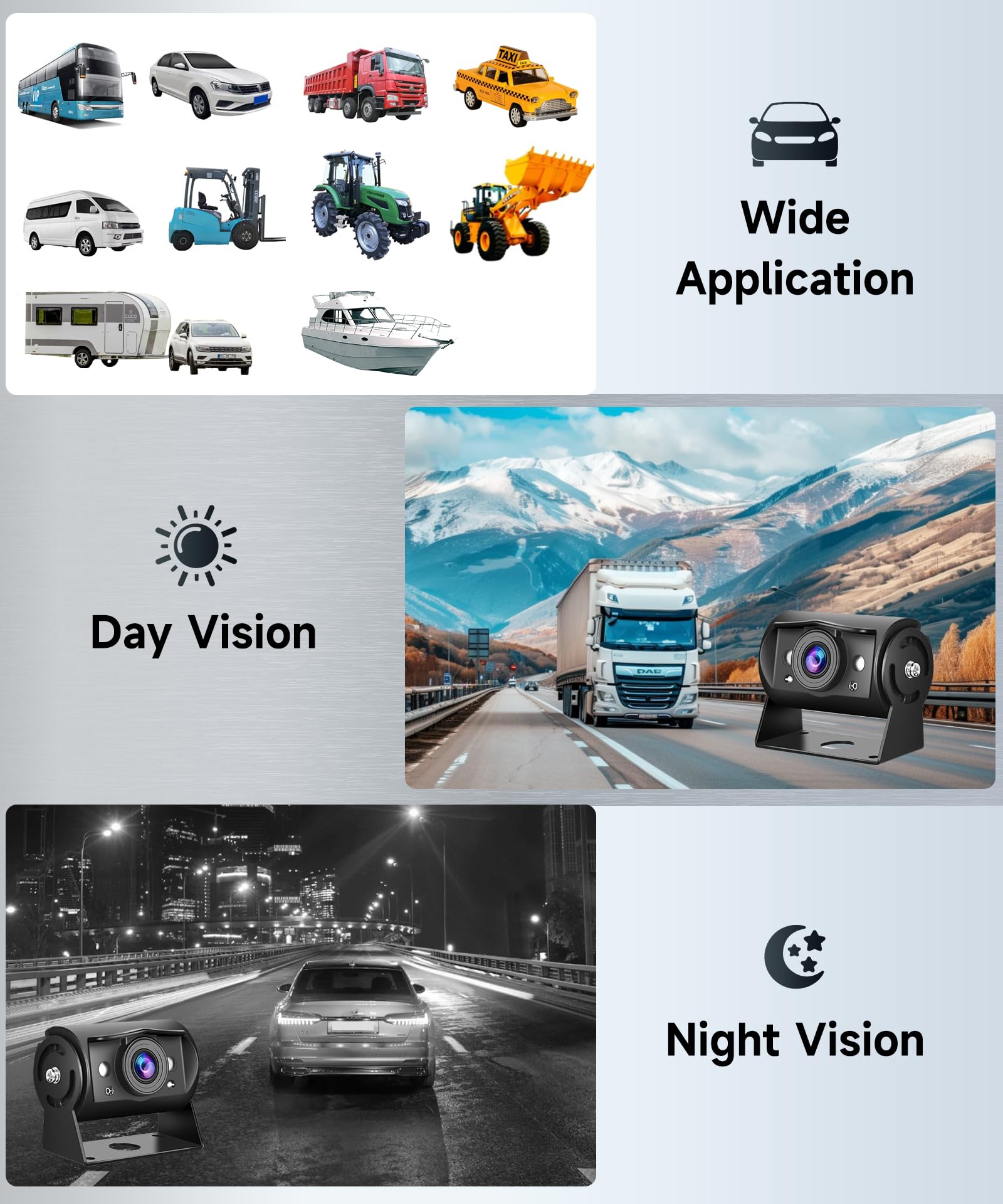VECHTEL Câble pour caméra de recul 4 avec écran IPS 9 Pouces,Aide au stationnement,caméra de recul 1080p avec 18 LED,Vision Nocturne/étanchéité IP68 pour SUV,Enregistrement vidéo en Boucle,12–24 V