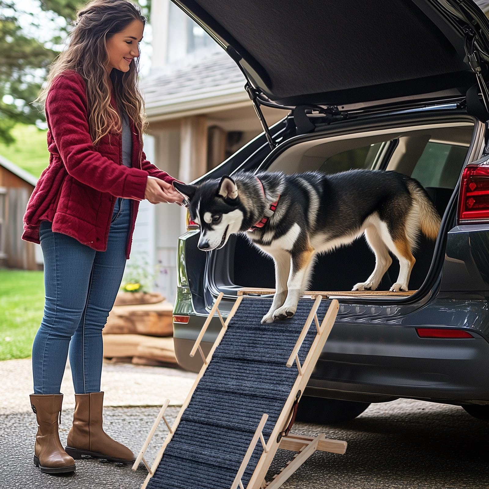 Trintion Hunderampe Klappbare Hunderampe aus Holz HöHenverstellbar 30-60cm rutschfeste Haustiertreppe Für Hunde Und Katzen Hunderampe Klappbar HöHenverstellbare Haustiertreppe rutschfeste Rampe
