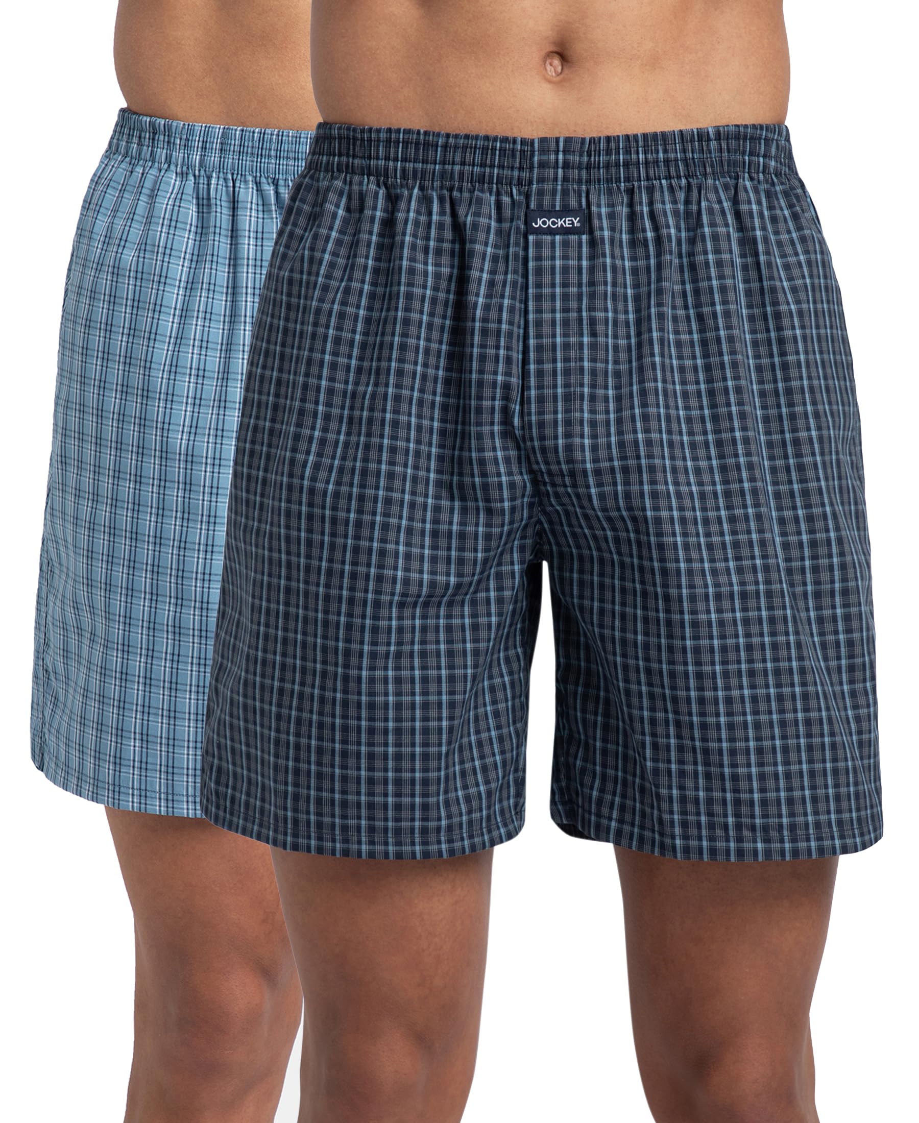 Jockey1223 Men's Super Combed Mercerized Cotton Woven Checkered Boxer Shorts with Side Pocket (Pack of 2)