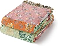 RILIHO 100% Cotton Boho Patchwork Throw Blanket 50x60 - Vintage Farmhouse Muslin Quilt for Bed Couch Layering Home Decor