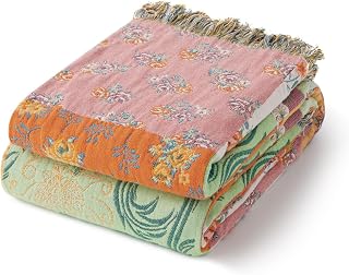 RILIHO 100% Cotton Boho Patchwork Throw Blanket 50x60 - Vintage Farmhouse Muslin Quilt for Bed Couch Layering Home Decor