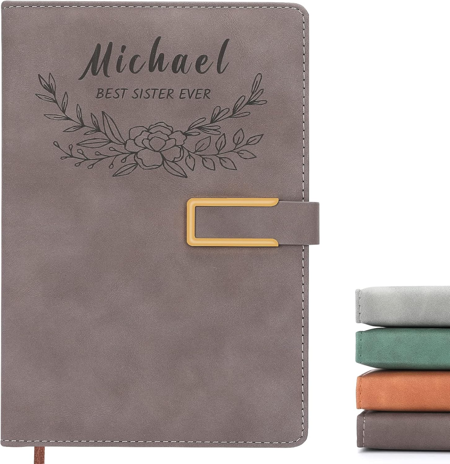 Personalized Leather Journal, Gray, 7 Design to Custom, Notebook for Women, Men, Customized Journals to Write In, Diary for Girls, 2022 Planner, Personalized Gift for Sister, Girl, Boy, Mom and Dad
