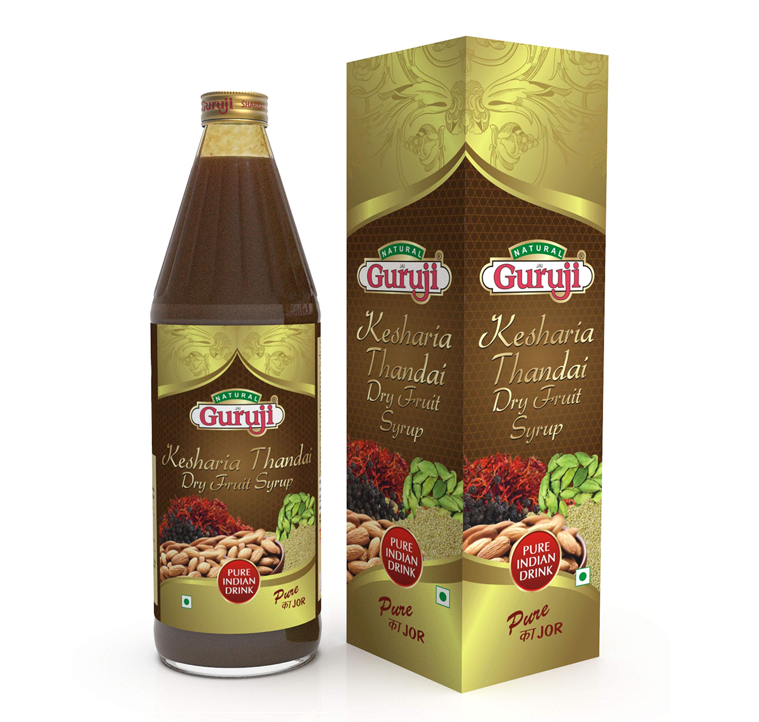 Jai Guruji Kesharia Thandai Dry Fruit Syrup Sharbat Instant Refreshing Drink For Summer (Mix with milk Only) 750ml