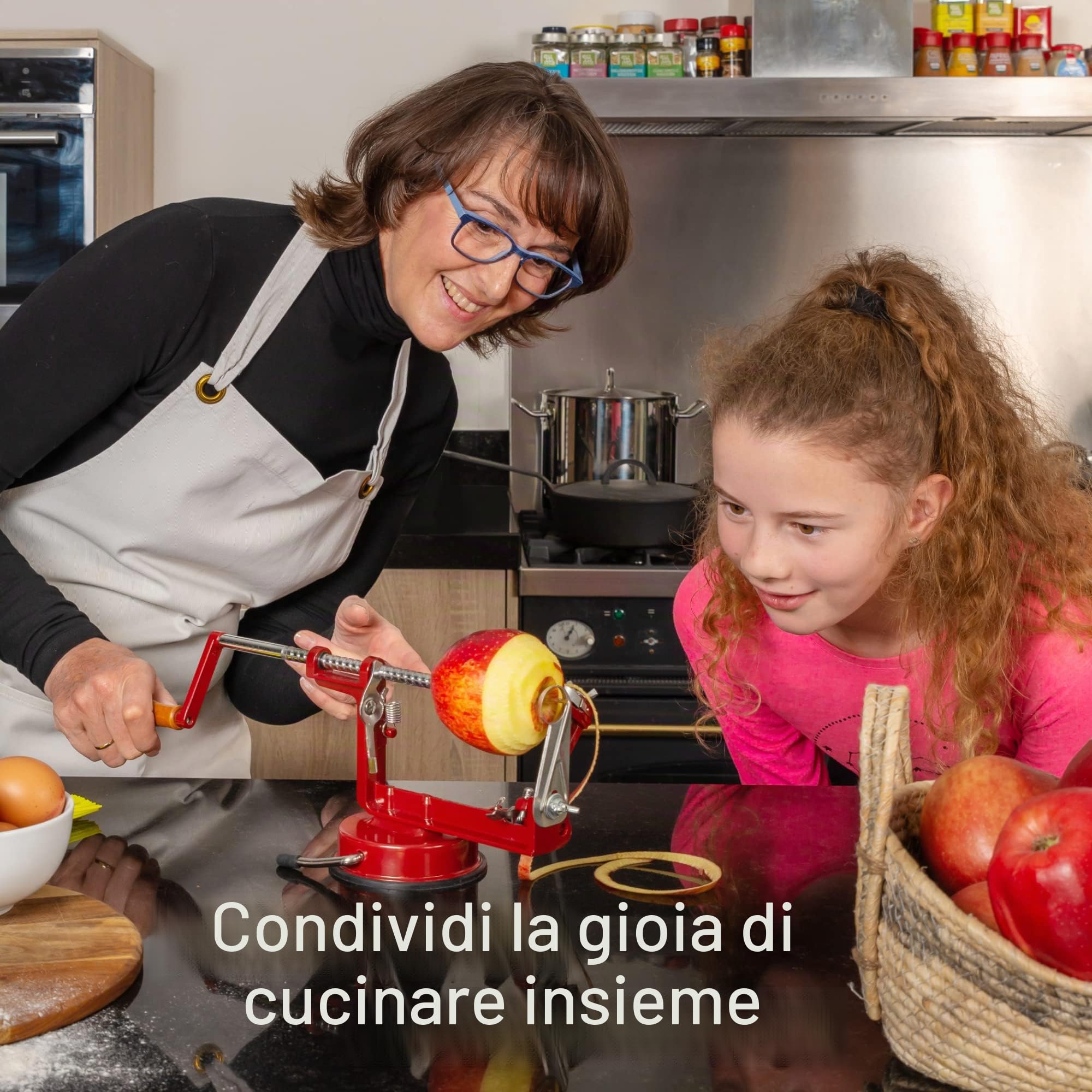 Ikigai Sbuccia Mele - Pela Mela Con Ventosa - Sbucciatore di mele - Sbuccia Mela a Manovella - Pela Frutta - Include 3 lame di ricambio