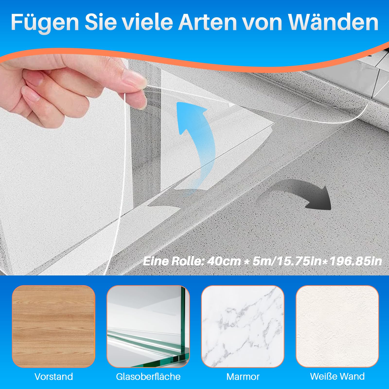 Wandschutzfolie Elektrostatisch, 40 x 500cm Transparent Selbstklebende Folie, Spritzschutz Wand Schutzfolie für Wände, Küche, Möbel, Büro, Schule - 3
