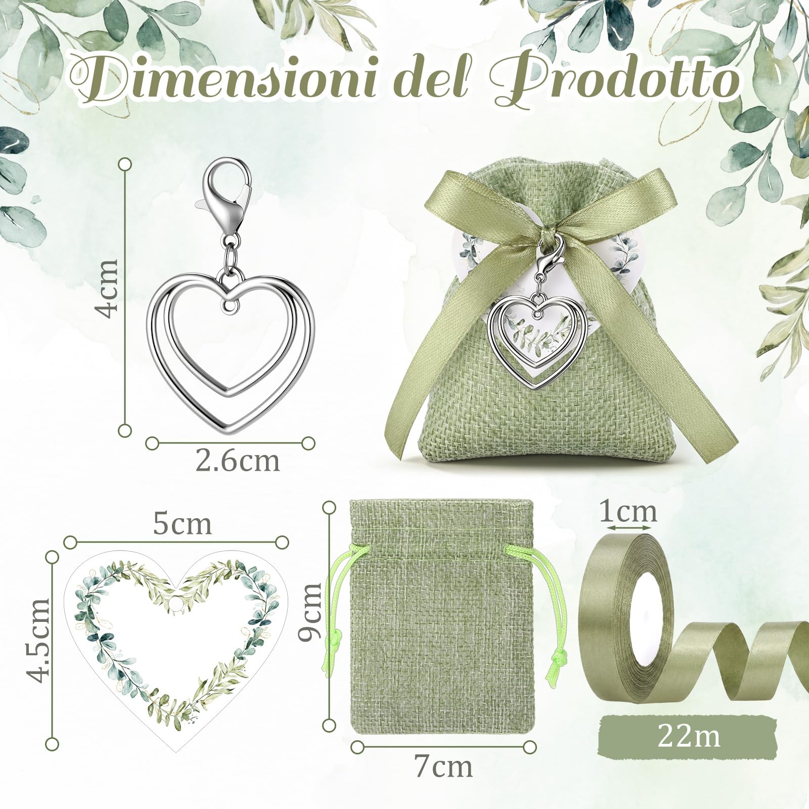 BBTO 36 Set Sacchetti per Confetti in Lino Sacchettini Bomboniere Matrimonio Comunione Cresima con Portachiavi Cuore e Bigliettino Nastri Sacchetti Regalo per Fidanzamento Battesimo Festa
