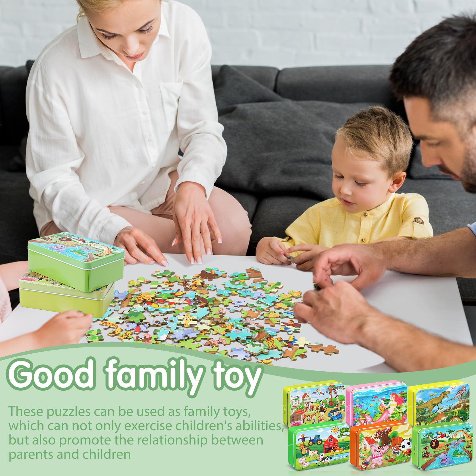 Motionchic 6 Set Jigsaw Puzzles in a Metal Box for Kids Age Over 6, 100 Pieces Wooden Mini Puzzle Animal Marine Mermaid Fire Truck Dinosaur Puzzles for Girl Boy Educational Party Favor (Cute) - Image 6