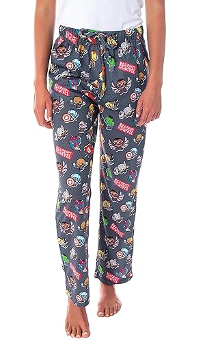 Marvel Comics Women's Avengers Kawaii Allover Superhero Character Print Sleep Bottoms Lounge Pajama Pants