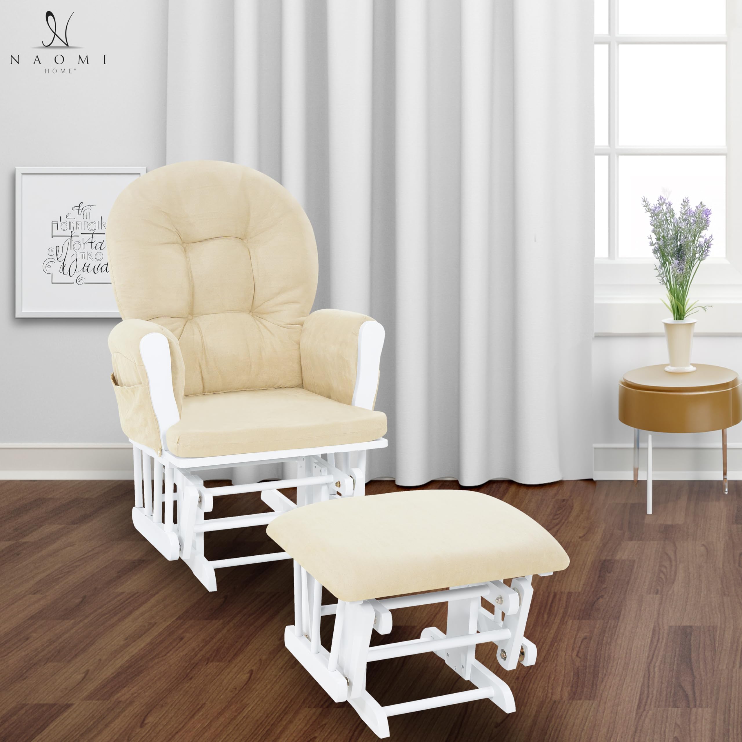 Naomi Home Brisbane Glider and Ottoman Set with Smooth Rocking &amp; - White