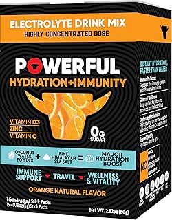 Powerful Nutrition Hydration Plus Immunity, Orange, 16 Count, 0g of Sugar, Electrolyte Powder Drink to Support Immunity and Wellness with Zinc, Vitamin C and D