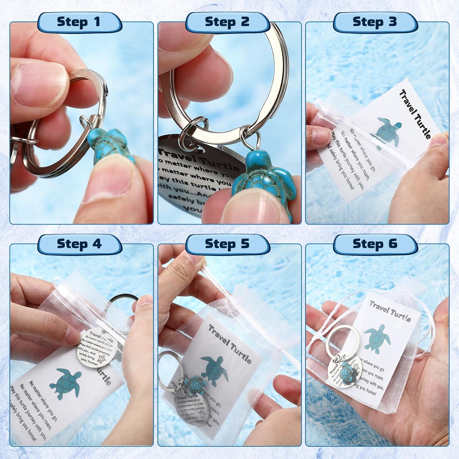 Sureio 20 Sets Travel Turtle Keychain Inspirational Turtle Wherever You May Wander Good Luck Charm Gifts for Family Friend - Image 2