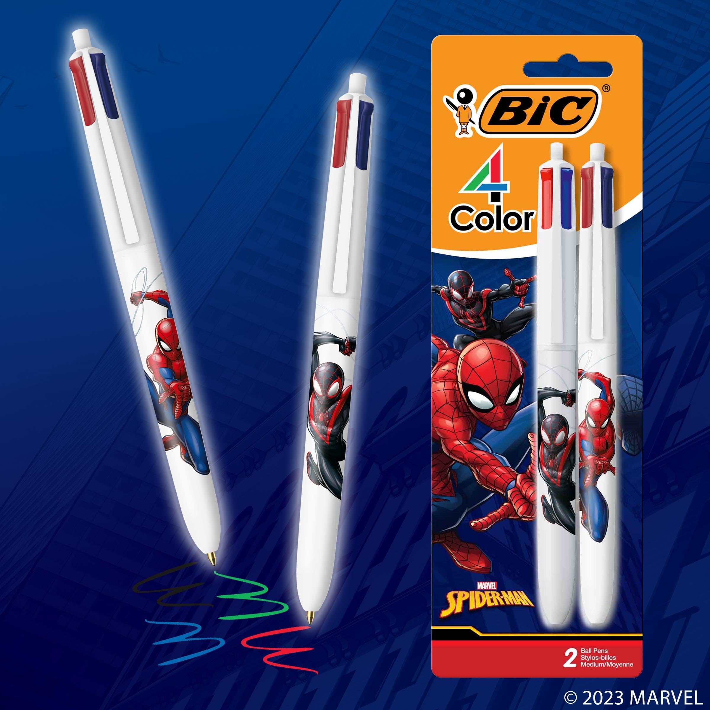 BIC 4-Color Marvel's Spider-Man Miles Morales Edition Retractable Ball Pens, Medium Point (1.0mm), 2-Count Pack, Retractable Ball Pen With Long-Lasting Ink