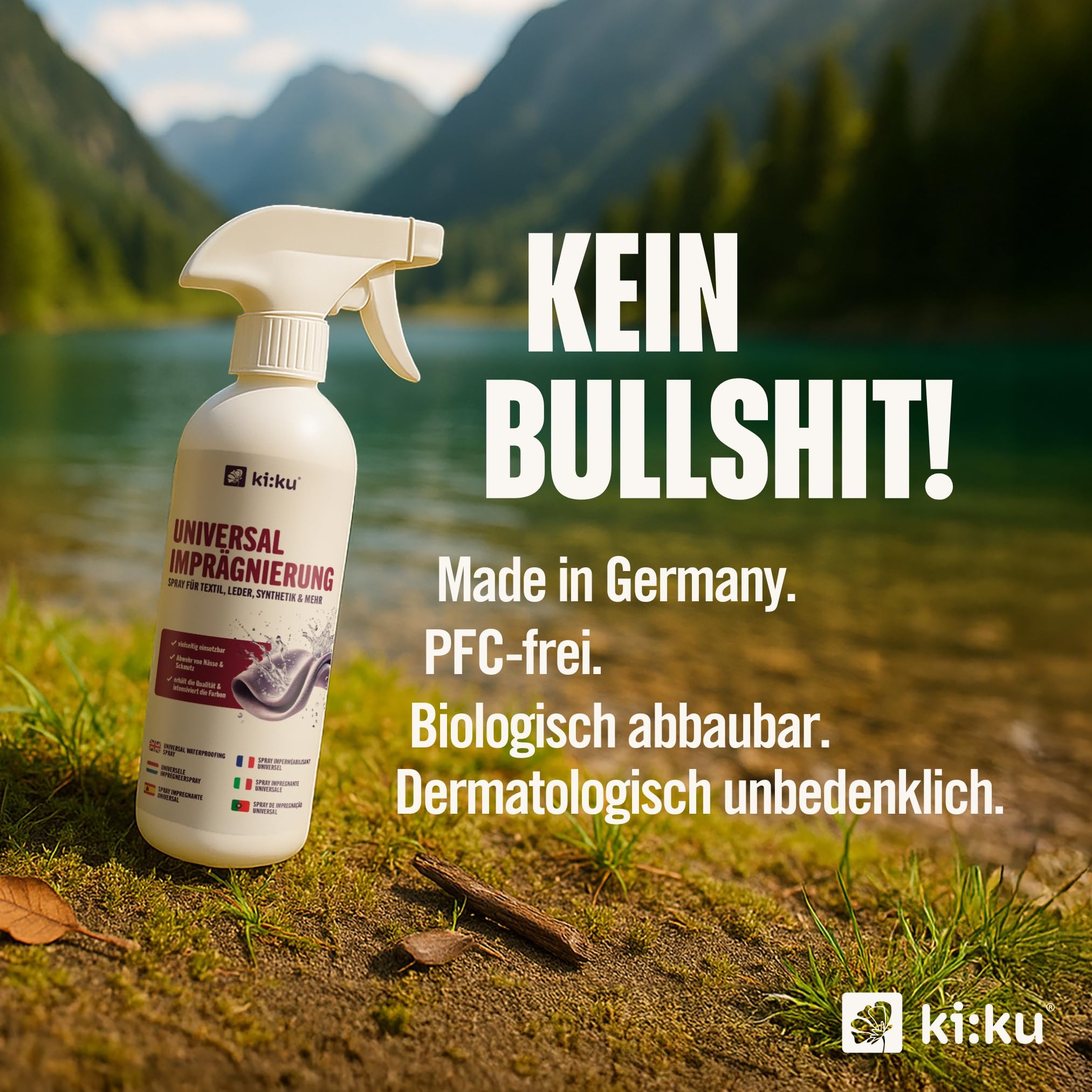 ki:ku Universal Imprägnierung | Imprägnierspray Schuhe, Jacke, Gore-Tex, Zelt, Wildleder, Polster | wasserabweisend atmungsaktiv Fleckenschutz