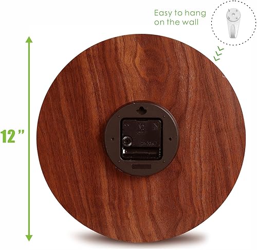 Miniatura 8 de Plumeet Reloj de pared con luz nocturna, 12 pulgadas de madera que brilla en la oscuridad para dormitorio, reloj de pared iluminado silencioso,