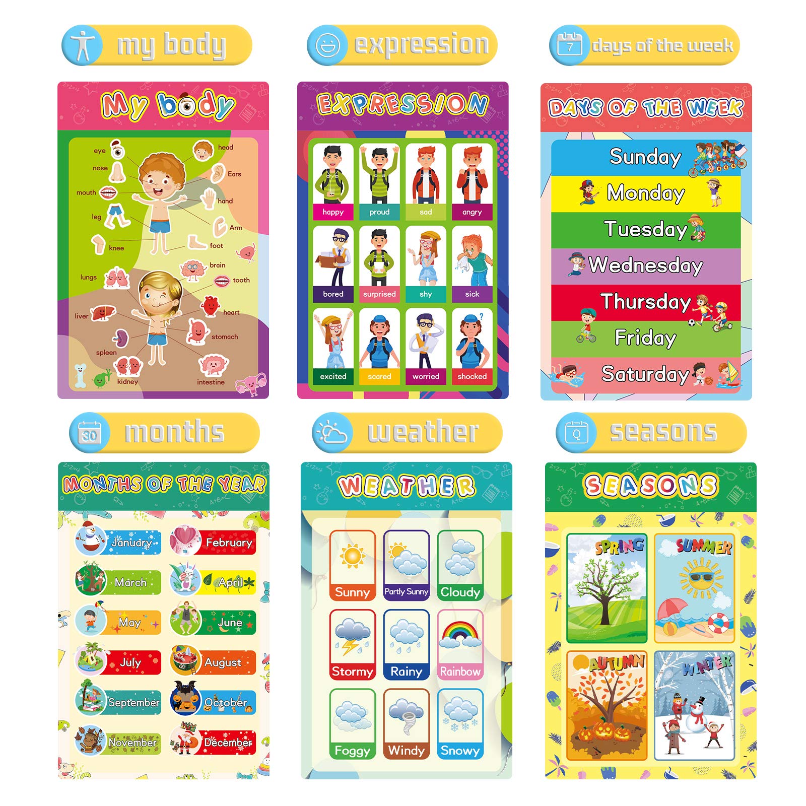 Calibron 17 Educational Preschool Posters for Toddler, Learning Charts