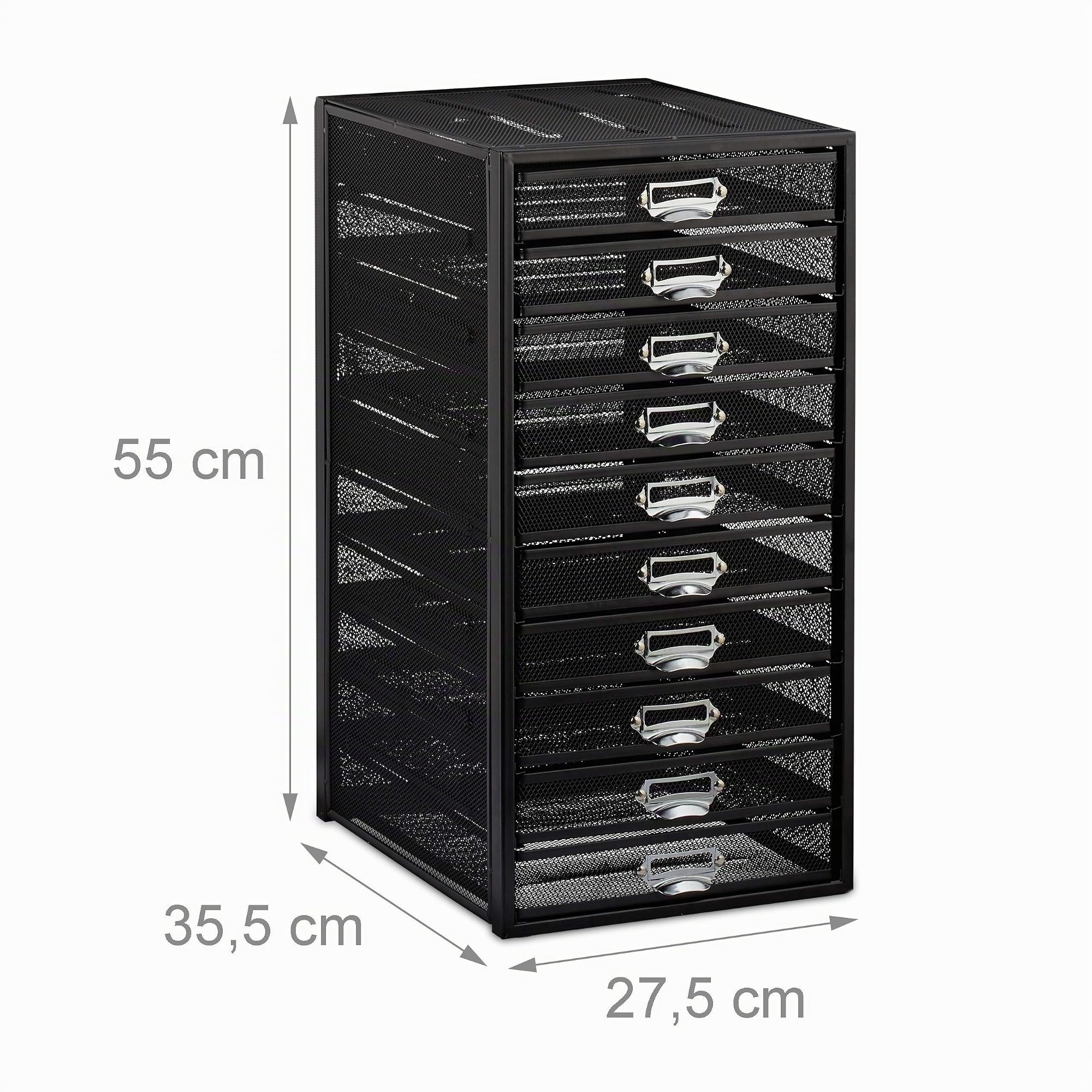 Relaxdays Organizador Escritorio con 10 Cajones para Documentos A4, Acero, Negro, 55 x 27,5 x 35,5 cm