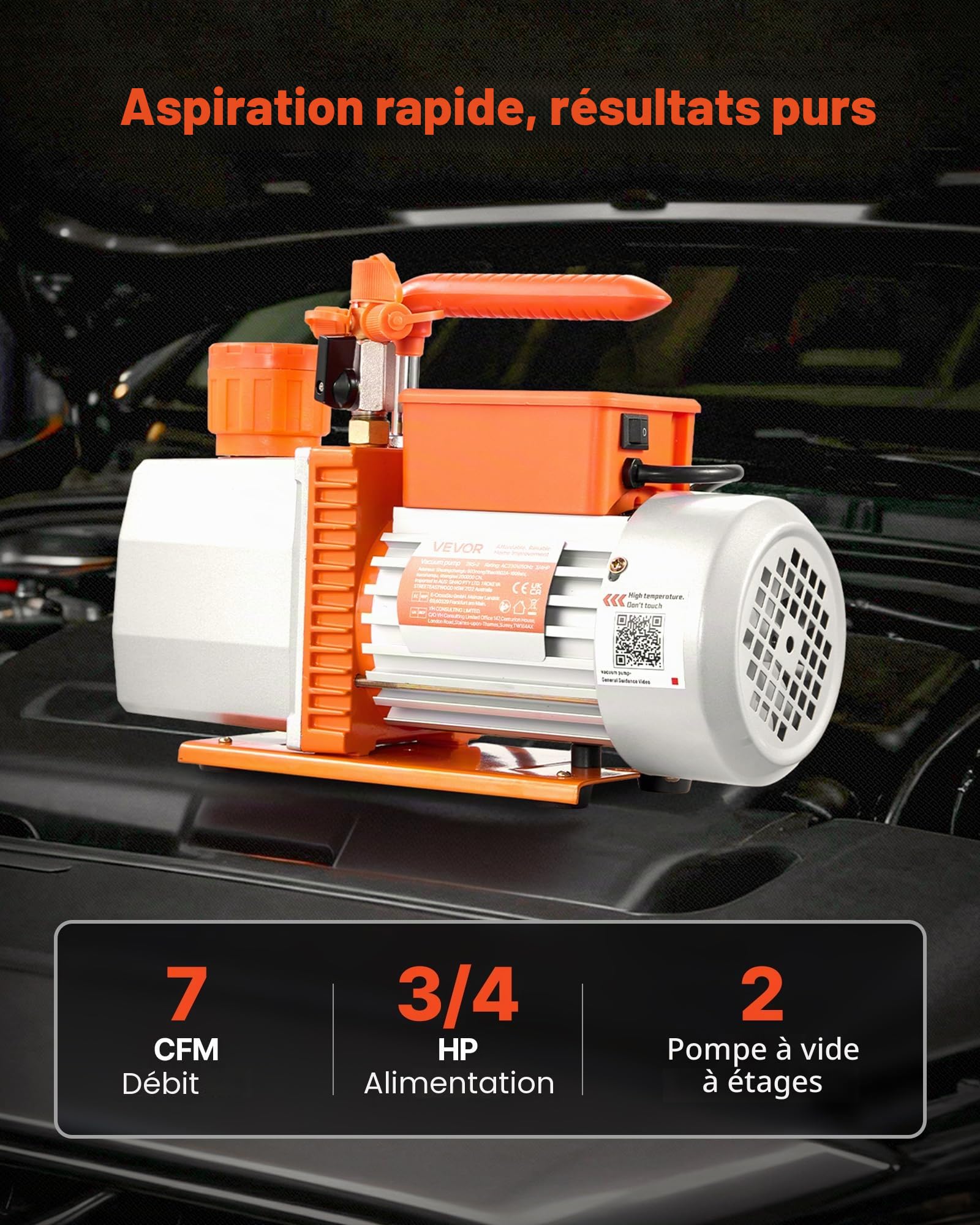 VEVOR Pompe à Vide 7 CFM 198 L/Min Pompe à Vide Climatisation Palettes Rotatives 2 Étages Compatible R134a R22 R410a R1234YF R32 pour Entretien Climatiseurs Automobiles Dégazage Résine, Huile Incluse