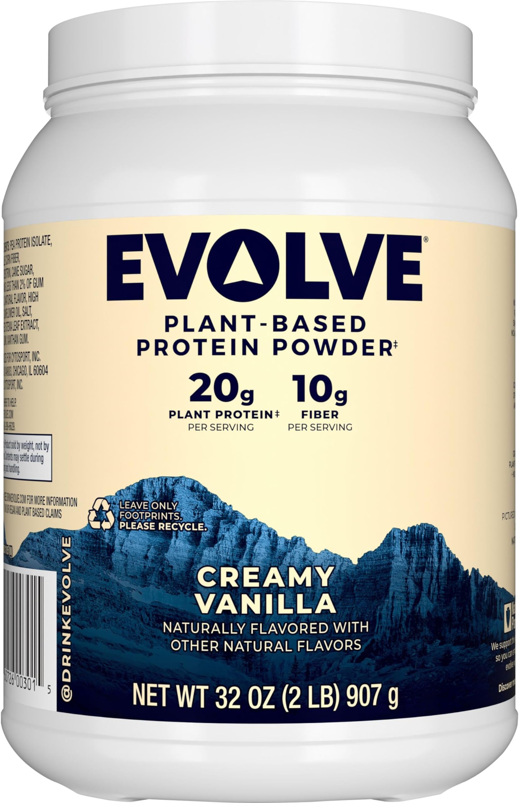 Evolve Plant Based Protein Powder, Vanilla Bean, 20g Vegan Protein, Dairy Free, No Artificial Flavors, Non-GMO, 10g Fiber, Amazon Exclusive, 2 Pound (Packaging May Vary)