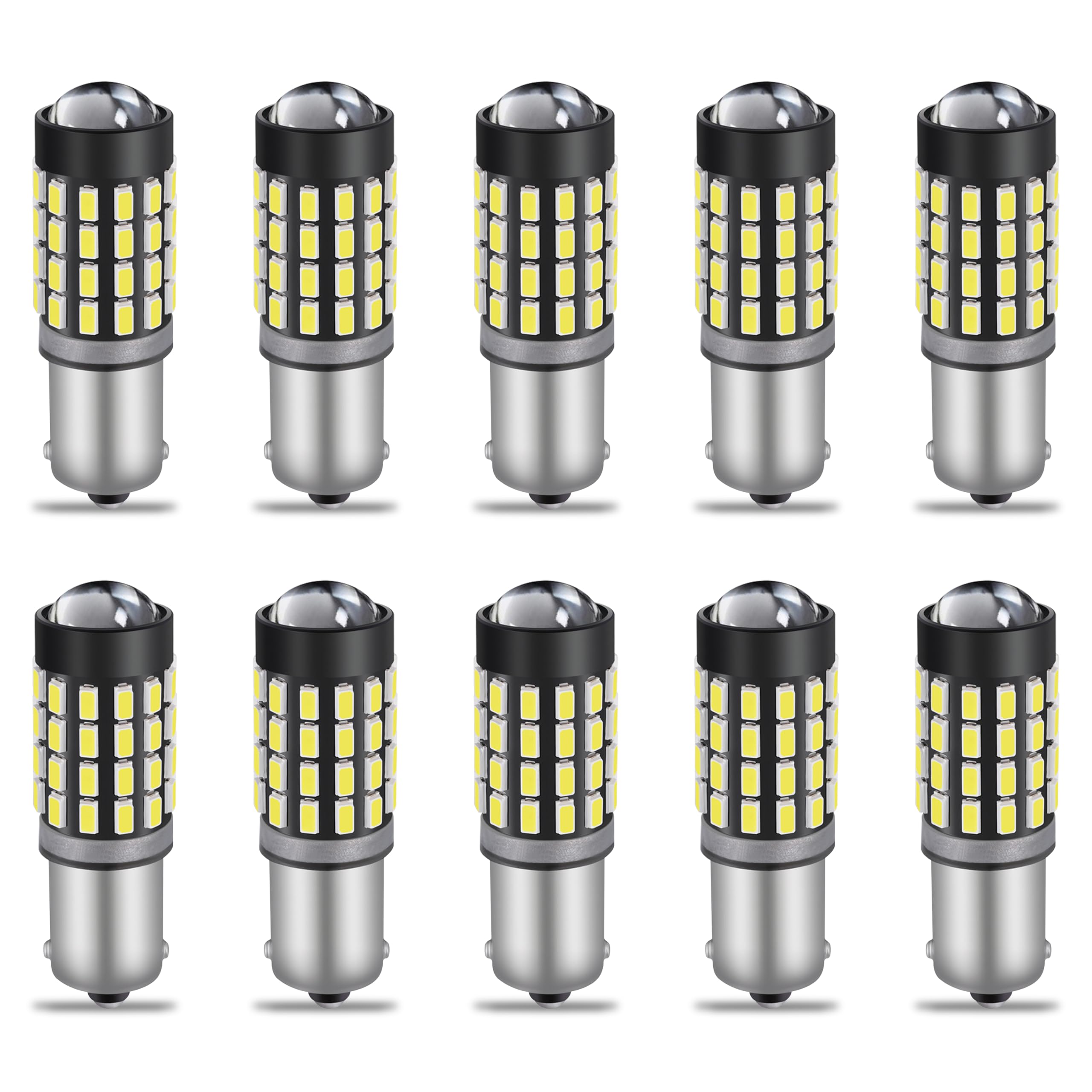 QAUBEN 10pcs BA9S LED Bulb 12-24V Super Bright 1000LM 3014 54SMD Chipset 6000K White LED Bulb with Lens Projector for Car Interior Side Door Courtesy Lights Map Lights, Non-polarit 2.9W