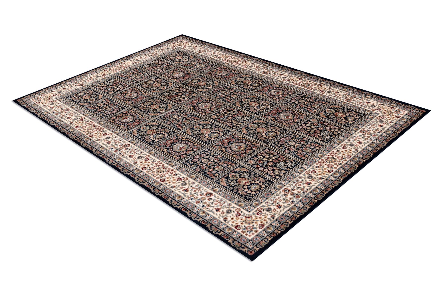 rugsx Dywan wełniany NAIN kwiaty, rama 1181/51011 ciemnoniebieski/beżowy 240 x 340 cm niebieski