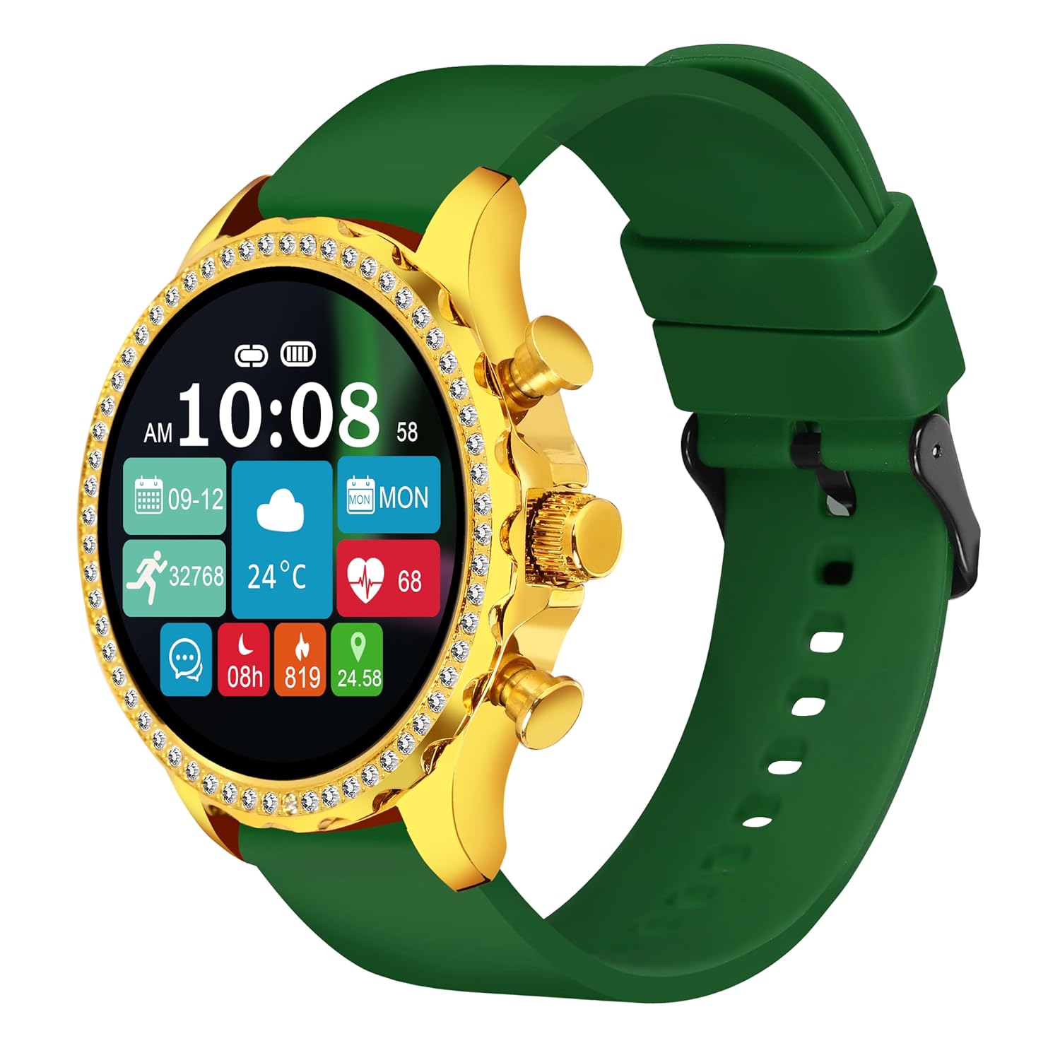 Premium Dimond Cut Round Smartwatch with Insta, YouTube & Facebook Notifications Smartwatch|Gen15 (Green) Premium Dimond Cut Round Smartwatch with Insta, YouTube & Facebook Notifications Smartwatch|Gen15 (Green)