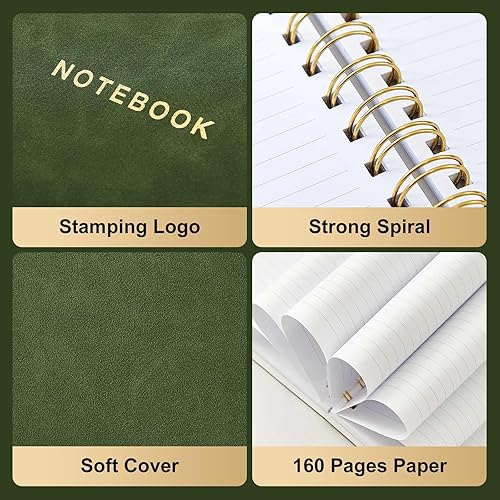 Miniatura 2 de Cuaderno de espiral, de gamuza con rayas universitarias, de tapa suave, con 160 páginas, tamaño A5, tamaño grande, 8.5 x 6.34 pulgadas, tapa dura,