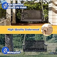 Vista 5 de VINGLI Columpio de madera mejorado para patio y jardín, banco de silla columpio resistente de 880 libras con cadenas colgantes para exteriores Negro