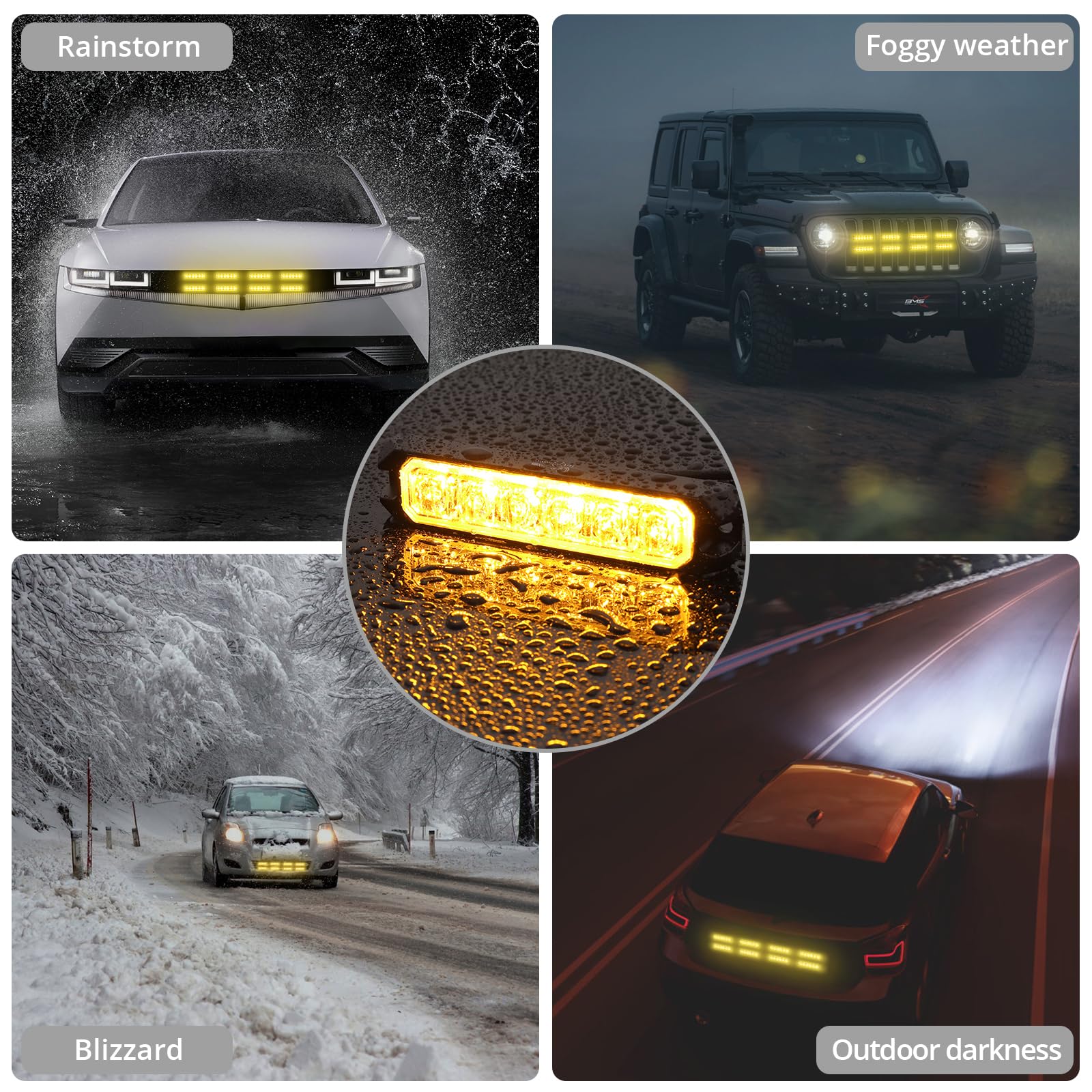 Justech 8 x 6 diod LED samochodowe światła stroboskopowe, bursztynowe ostrzeżenie o zagrożeniu, światła ostrzegawcze, 14 trybów, awaryjne migające światła z główną skrzynką sterującą, 12 V/24 V
