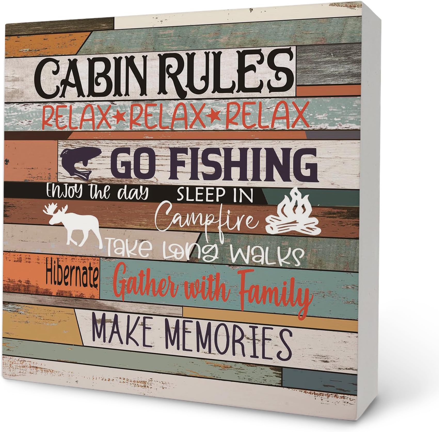 Knibeo Cabin Rules Wooden Sign Cabin Decor, Rustic Cabin