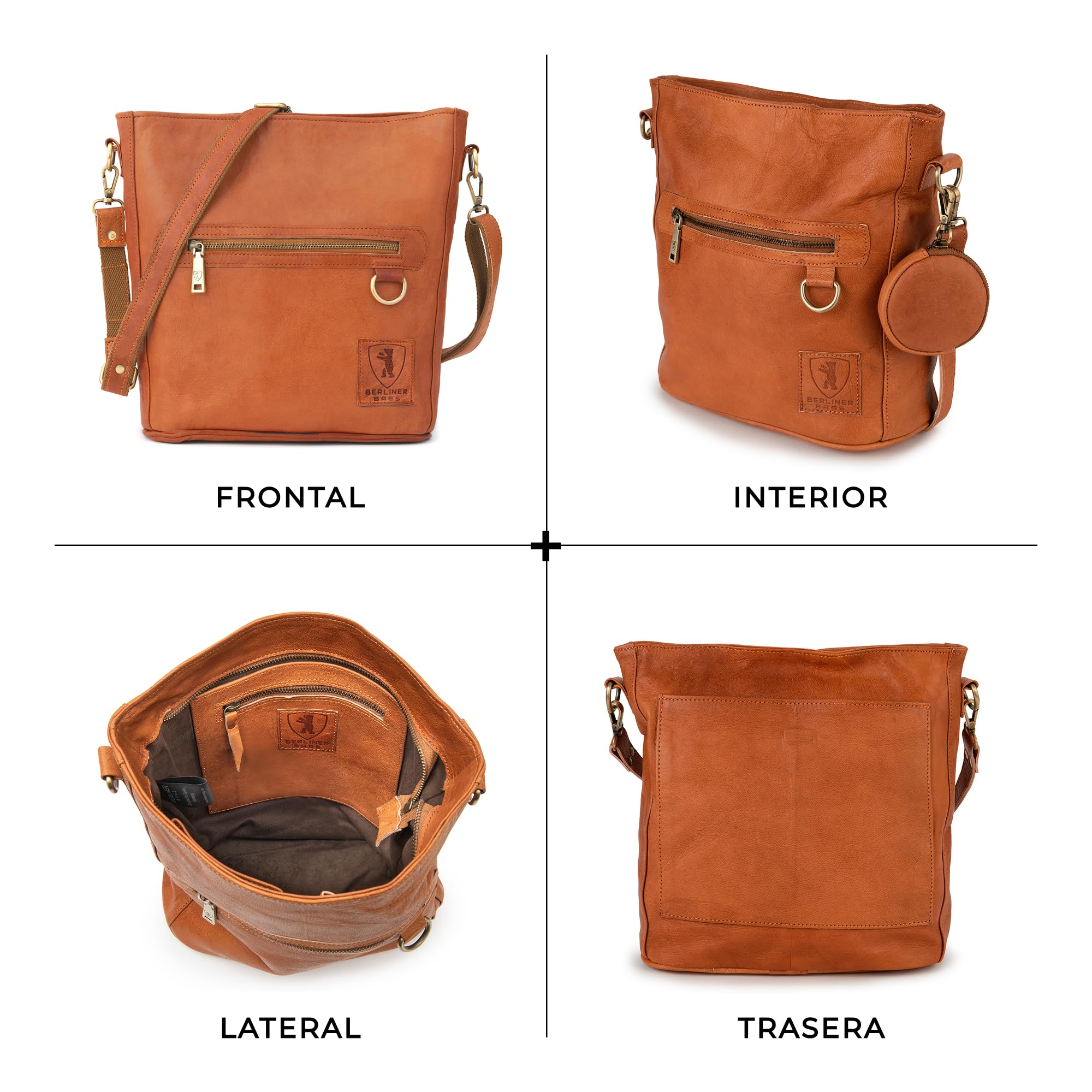 Berliner Bags Siena Bolso Bandolera Hobo Mujer Piel Auténtica Mediano YKK