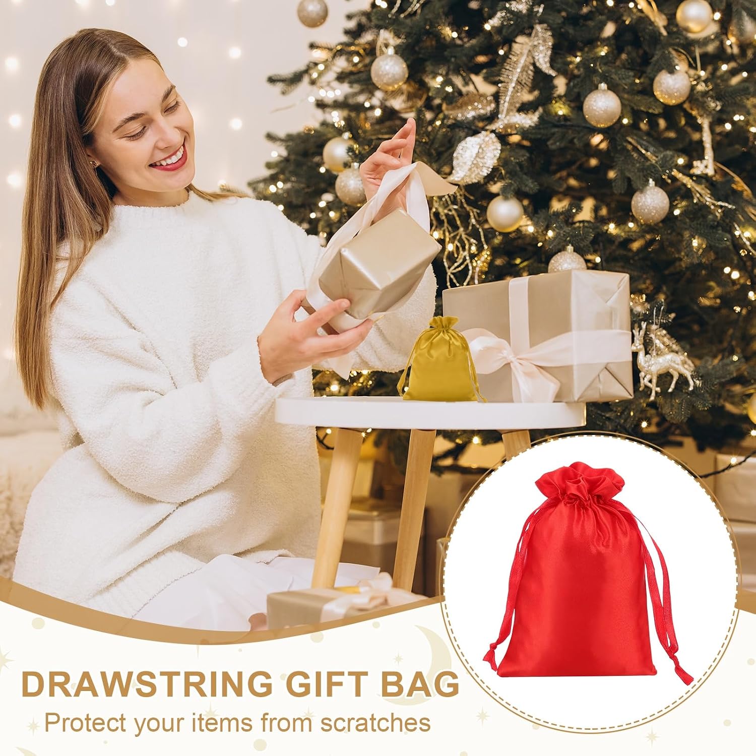 PATIKIL 4 x 6 Inch Satin Bags with Drawstring, 3 Pcs Silk Drawstring Gift Bags Wedding Favor Pouch for Jewelry Candy Christmas Party Graduation Birthday Easter, Red