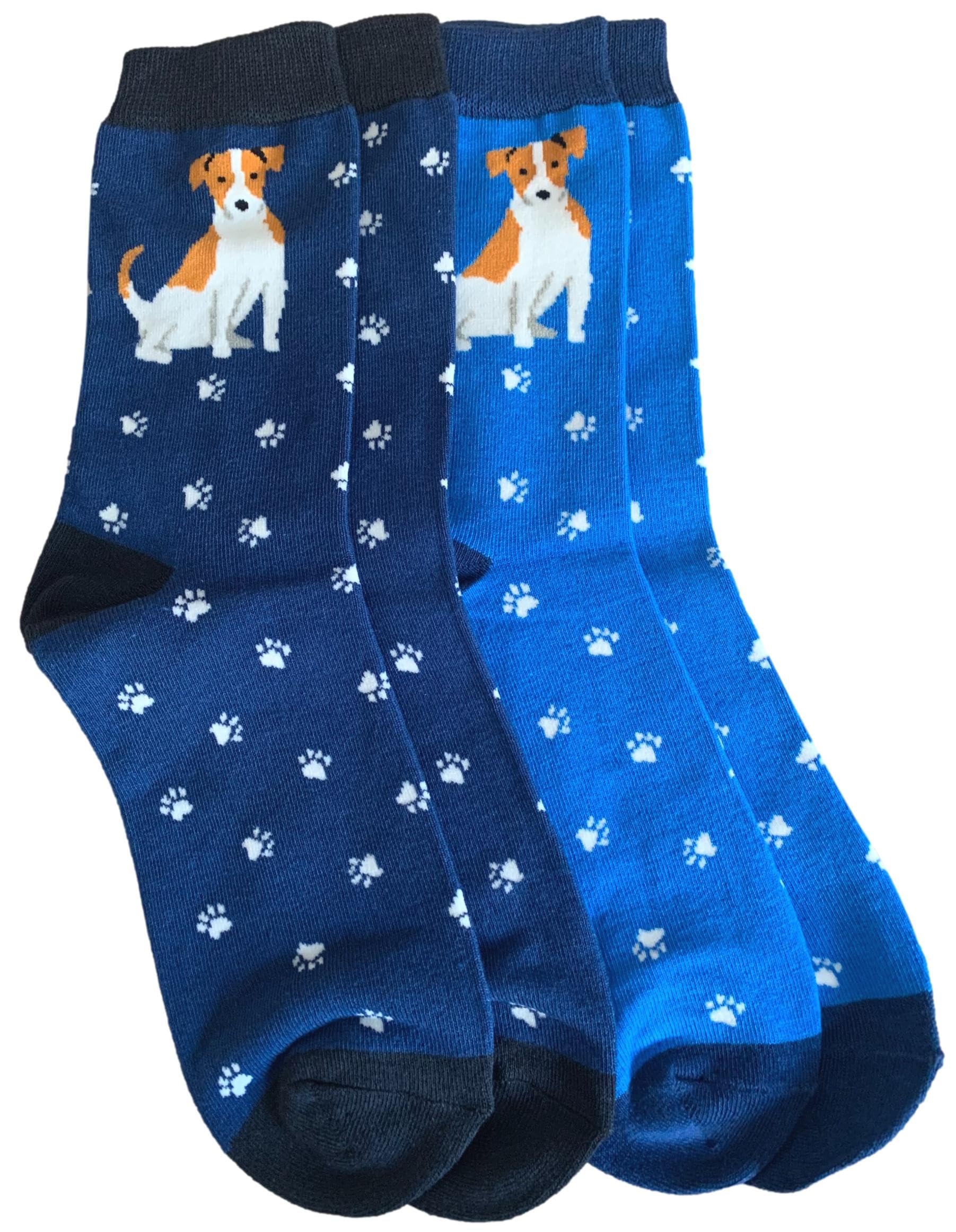 Purple Possum® Jack Russell Socks Men's 2 Pair Multi Pack with a Dog Paw Print Pattern Novelty Socks in Blue and Navy Size 7 to 11