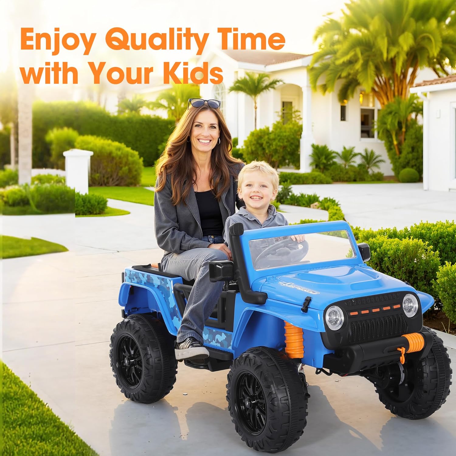 24V Kids Ride on Car, 2 Seater 4WD Electric Car for Kids w/Parent Remote Control, Off-Road Ride on Truck Car, Power Wheels, Kids Jeep with LED Lights, Bluetooth Music, Gift for Kids Ages 3+, Blue