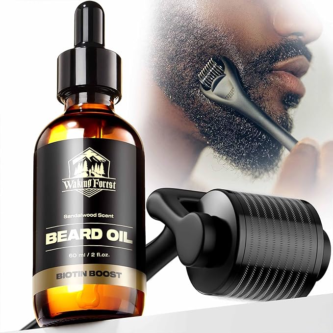 Walking Forest Biotin Beard Growth Kit for Men with Derma Roller