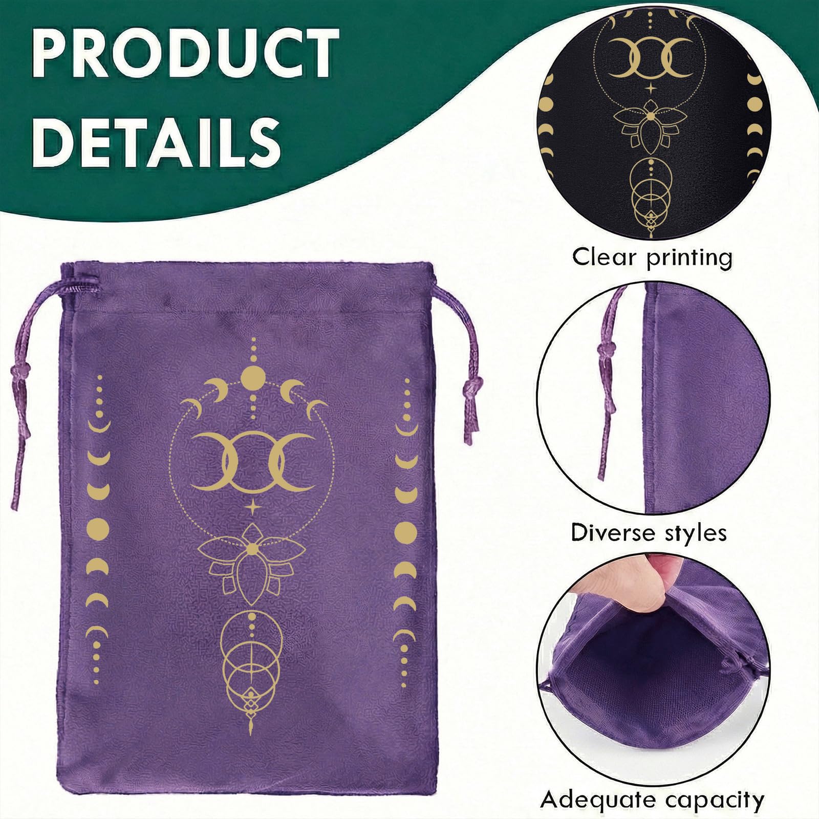 CREATCABIN 2 Bolsas De Terciopelo Para Tarot Con Diseño De Fase Lunar – Cierre De Cordón – 18x13.5 Cm – Multiusos Para Joyas Y Dados
